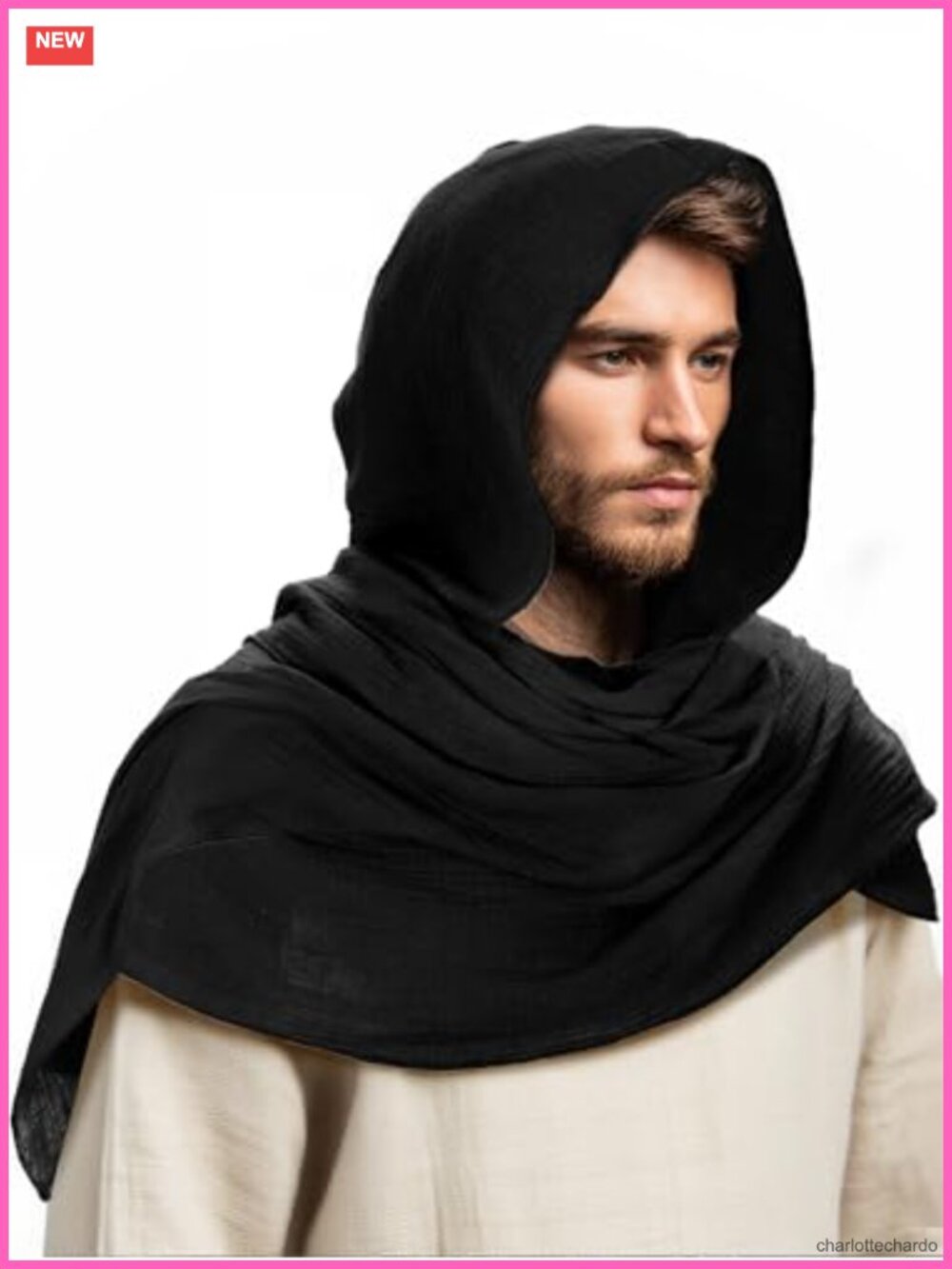 Medieval Hooded Shawl Cape Woven Cotton Cosplay Renaissance Costume Wrap
